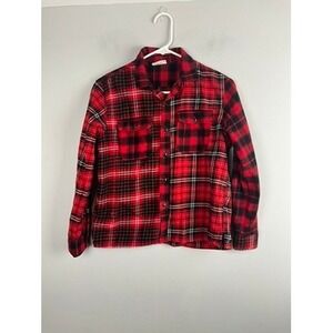 GAP Teens  Red Black Plaid Flannel Button Up XL(12) Shirt Long Sleeve Casual Top